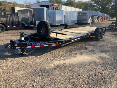 LoadTrail 83x22 Tilt-N-Go I beam 2-7,000lb Dexter Torsion Brake Axles ST235/80-r16 10 ply tires Gravity 16 foot tilt deck, 6 foot stationary deck 10k drop leg jack 6-D-rings Tool tray Spare tire and mount